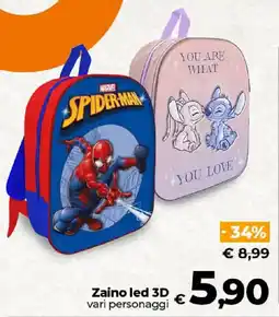 Ipercoop Radenza Zaino led 3D vari personaggi offerta