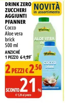 Tigros Drink zero zuccheri aggiunti Pfanner offerta