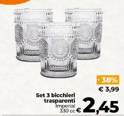 Ipercoop Radenza Set 3 bicchieri trasparenti Imperial offerta