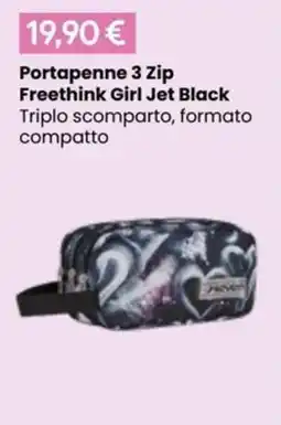 Paniate Portapenne 3 Zip Freethink Girl Jet Black offerta