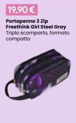 Paniate Portapenne 3 Zip Freethink Girl Steel Gray offerta