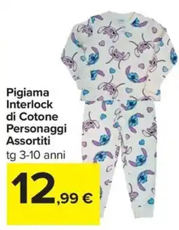 Carrefour Iper Pigiama Interlock di Cotone Personaggi Assortiti offerta