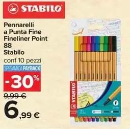 Carrefour Iper Pennarelli a Punta Fine Fineliner Point 88 Stabilo offerta