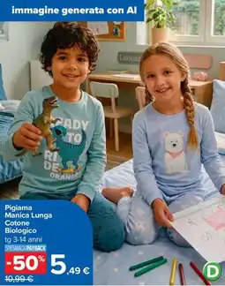 Carrefour Iper Pigiama Manica Lunga Cotone Biologico offerta