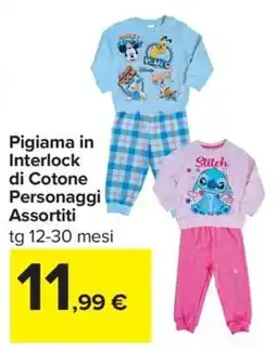 Carrefour Iper Pigiama in Interlock di Cotone Personaggi Assortiti offerta