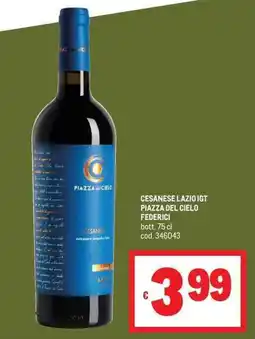 Metro Cesanese Lazio IGT Piazza del Cielo Federici offerta