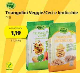 ALDI Just Veg! Triangolini Veggie/Ceci e lenticchie 70g offerta