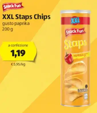 ALDI Snack Fun XXL Staps Chips gusto paprika 200g offerta