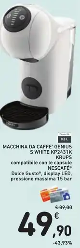 Conad Macchina da caffè Genius S White Krups offerta