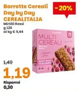 Prix Quality Barrette Cereali Day by Day Cerealitalia Mirtilli Rossi offerta