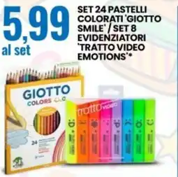 Eurospin Set 24 pastelli colorati 'Giotto Smile' / Set 8 evidenziatori 'Tratto Video Emotions' offerta
