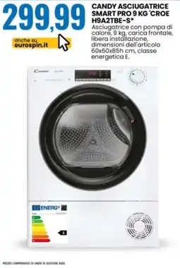 Eurospin Candy asciugatrice smart pro 9 kg 'croe' offerta