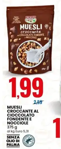 Eurospin Tre Mulini Muesli croccante al cioccolato fondente e nocciole offerta