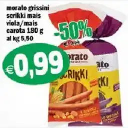 Il Castoro Supermercati Morato grissini scrikki mais viola/mais carota offerta