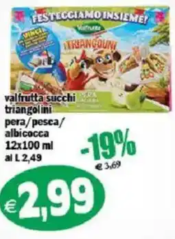 Il Castoro Supermercati Valfrutta succhi triangolini pera/pesca/albicocca offerta