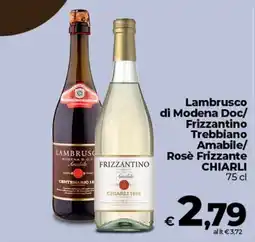 Coop Radenza Lambrusco di Modena Doc/ Frizzantino Trebbiano Amabile/ Rosè Frizzante Chiarli offerta