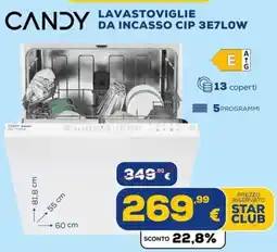 Euronics Tufano Candy lavastoviglie da incasso CIP 3E7LW offerta