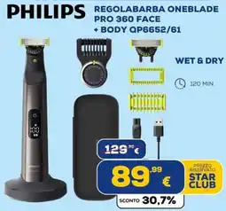 Euronics Tufano Philips regolabarba oneblade pro 360 face + body offerta