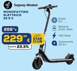 Euronics Tufano Segway-Ninebot Monopattino Elettrico E2 E II offerta