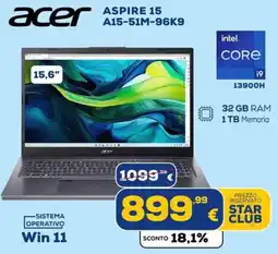 Euronics Tufano Acer Aspire 15 A15-51M-96K9 offerta