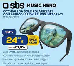 Euronics Tufano Sbs Music Hero Occhiali da sole polarizzati con auricolari wireless integrati offerta