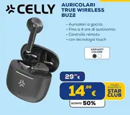 Euronics Tufano Celly auricolari true wireless buz2 offerta