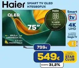 Euronics Tufano Haier SMART TV QLED H75S80FUX offerta