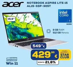 Euronics Tufano Acer Notebook Aspire Lite 15 offerta
