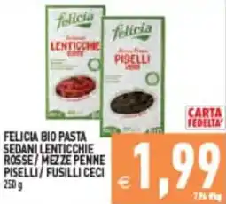 Iperfamily Felicia Bio Pasta Sedani Lenticchie Rosse / Mezze Penne Piselli / Fusilli Ceci offerta