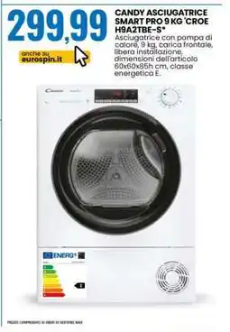 Eurospin CANDY ASCIUGATRICE SMART PRO 9 KG 'CROE H9A2TBE-S' offerta