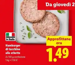 Lidl Hamburger di tacchino alle erbette offerta