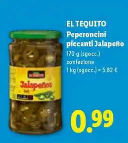 Lidl El Tequito Peperoncini piccanti Jalapeño offerta