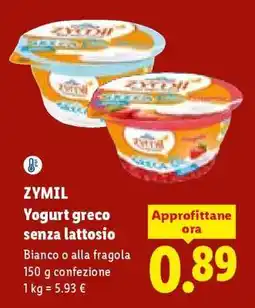 Lidl ZYMIL Yogurt greco senza lattosio offerta