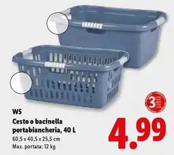 Lidl W5 Cesto o bacinella portabiancheria, 40 L offerta