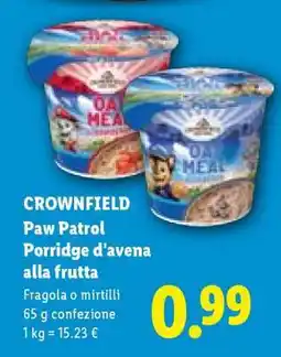 Lidl CROWNFIELD Paw Patrol Porridge d'avena alla frutta offerta
