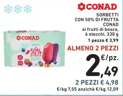 Spazio Conad Sorbetti con 50% di frutta Conad ai frutti di bosco offerta
