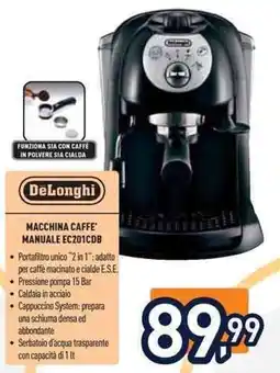 Unieuro Macchina Caffè Manuale DeLonghi EC201CDB offerta