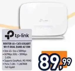 Unieuro tp-link router 4g+ cat6 gigabit wi-fi dual band ac1200 offerta