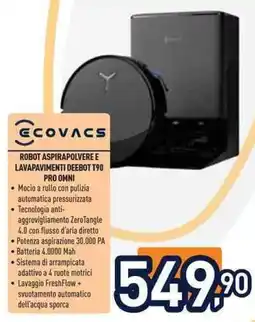 Unieuro EcoVacs robot aspirapolvere e lavapavimenti Deebot T90 Pro Omni offerta