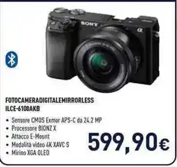 Unieuro Sony fotocamera digitale mirrorless ILCE-6100AKB offerta