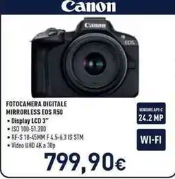 Unieuro Canon Fotocamera Digitale Mirrorless EOS R50 offerta