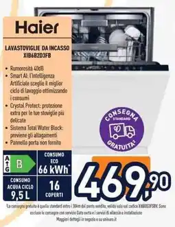 Unieuro Haier lavastoviglie da incasso XIB6B2D3FB offerta