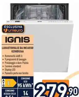 Unieuro Ignis lavastoviglie da incasso offerta