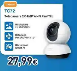 Unieuro Telecamera 2K 4MP Wi-Fi Pan/Tilt offerta