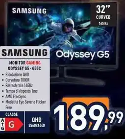 Unieuro Samsung monitor gaming Odyssey G5 offerta