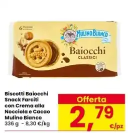 Interspar Biscotti Baiocchi Snack Farciti con Crema alla Nocciola e Cacao Mulino Bianco offerta
