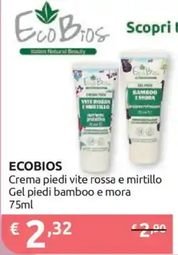 Ipersoap ECOBIOS Crema piedi vite rossa e mirtillo Gel piedi bamboo e mora offerta