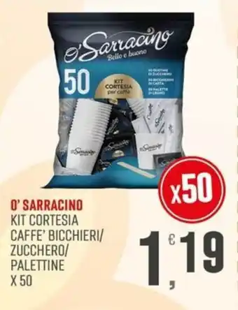 O' Sarracino Kit cortesia caffè bicchieri/zucchero/ palettine