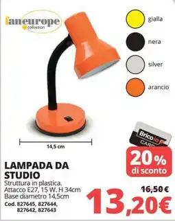 Brico Io Lampada da studio fan europe collection offerta