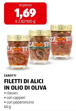 ALDI Zarotti filetti di alici in olio di oliva offerta
